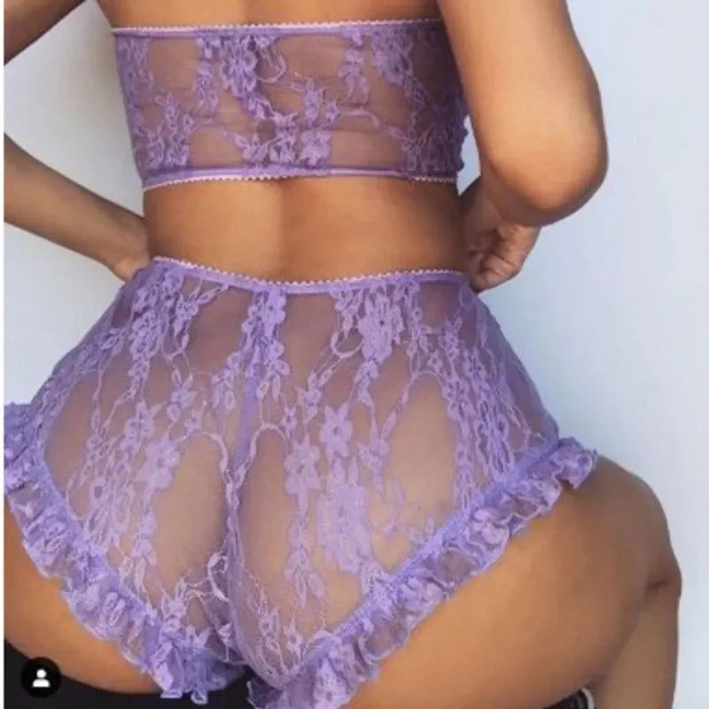 Woman Sexy Lingeries Lace Two Pcs Bra Set Babydoll Panty Underwear Bodysuit Nightwear Women Lace Beauty Back Sexy Underwear Set