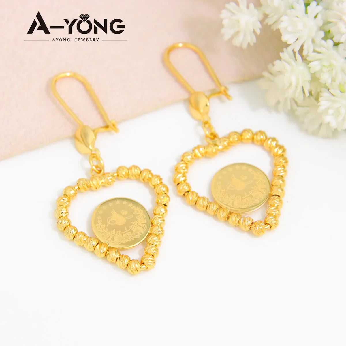 Arab Gold Color Drop Earrings 18K Copper Gold Plated Bead Turkish Fashion Dangle Earring Women Luxury Wedding Party Jewelry Gift