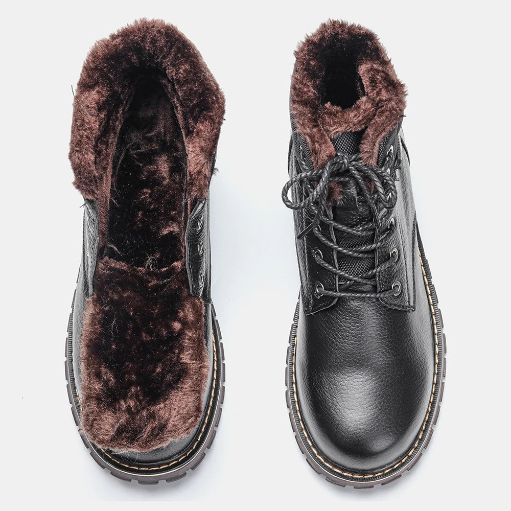 Men Boots Non-Slip Genuine Leather Comfortable Top Quality Warm Snow Boots Men