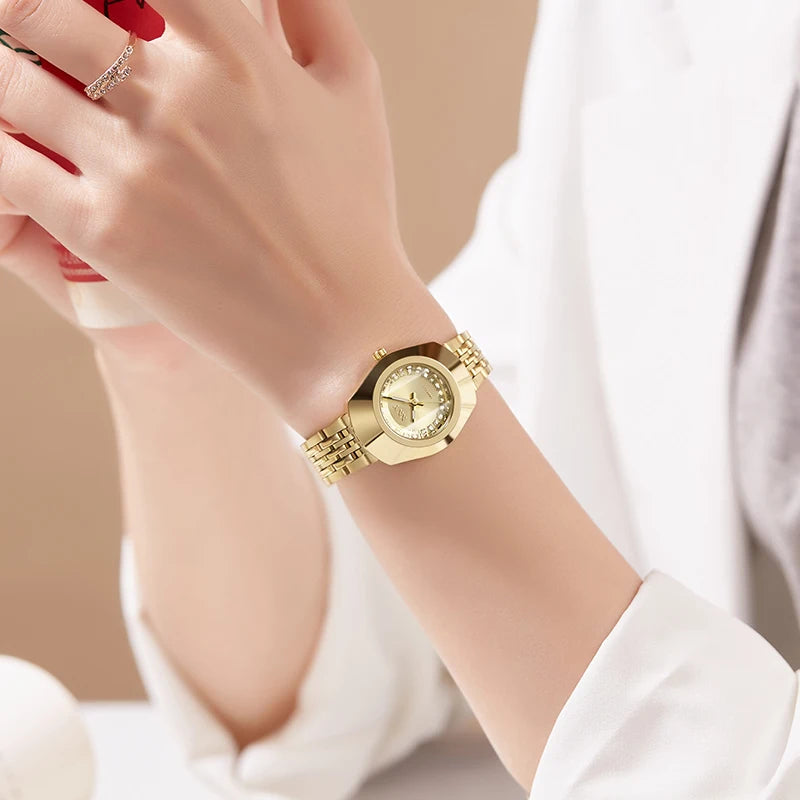 New Golden Luxury Quartz Men Women Watches Gold Bracelet Wrist Watches Full Steel Fashion Creative Female Male Clock Gift 2024