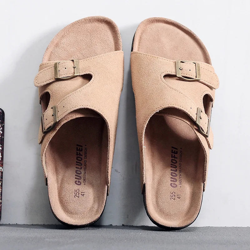 New 2023 Genuine Leather Shoes Open Toe For Men Slippers Big Size Outdoor Casual Cow Suede Sandals