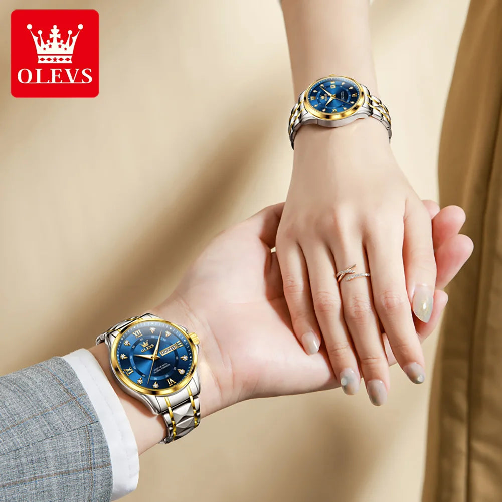 OLEVS Original Luxury Brand Couple Watch Waterproof Romantic Quartz Watch Luminous Fashion Men's and Women's Watches Diamond