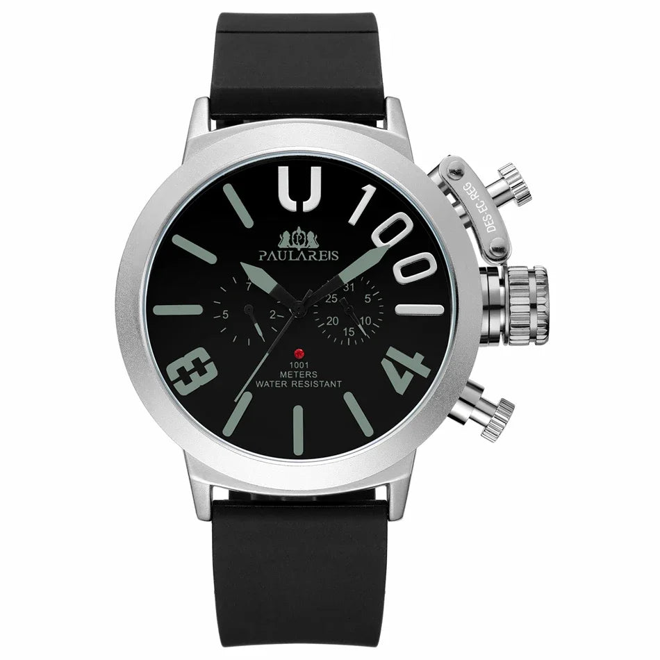 Automatic Self Wind Mechanical Rubber Strap Black Silver Boat Case Orange Blue Yellow Grey Classic U Men Watch