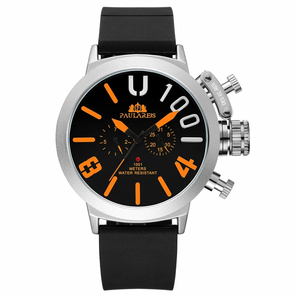 Automatic Self Wind Mechanical Rubber Strap Black Silver Boat Case Orange Blue Yellow Grey Classic U Men Watch