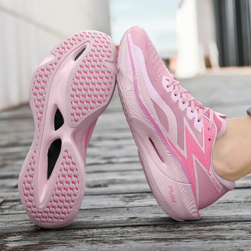 Marathon running shoes, full length carbon plate racing mesh breathable running shoes, shock absorption sports training shoes