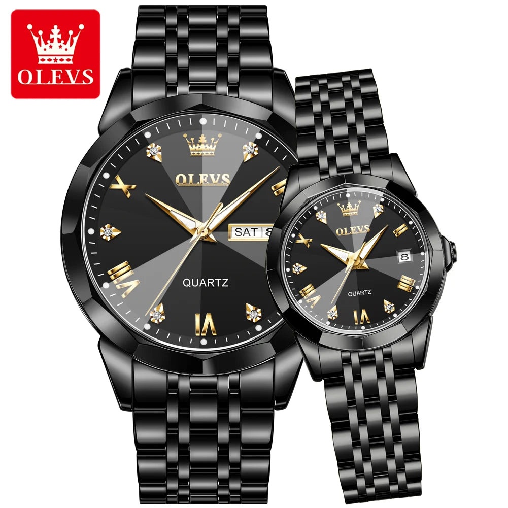 OLEVS 9931 Quartz for Couple Solid Stainless Steel Strap Rhombus Design Fashion Business Wristwatch Men's Watches Waterproof Set