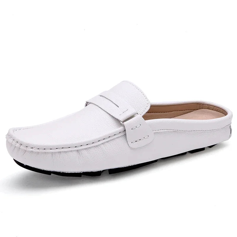 Men Slippers Fashion Leather Loafers Outdoor Non-slip Casual Driving Shoes Men Mules Slides Comfortable Beach Sandals Zapatillas