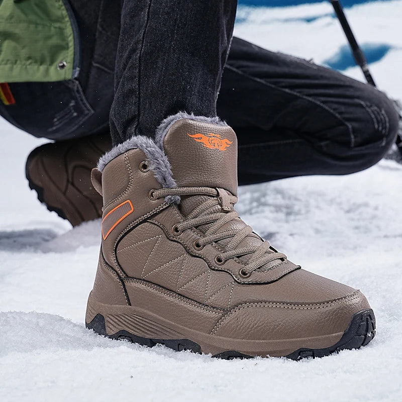 NeW Men Winter Snow Boots For Waterproof Leather Sneakers Super Warm Men's Boots Outdoor Male Hiking Boots Work Shoes Size 39-48