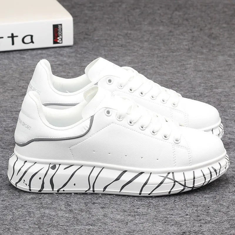 Fashionable men's shoes, versatile white couple's sneakers, breathable sports and leisure thick-soled women's white shoes
