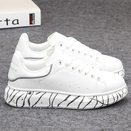 Fashionable men's shoes, versatile white couple's sneakers, breathable sports and leisure thick-soled women's white shoes