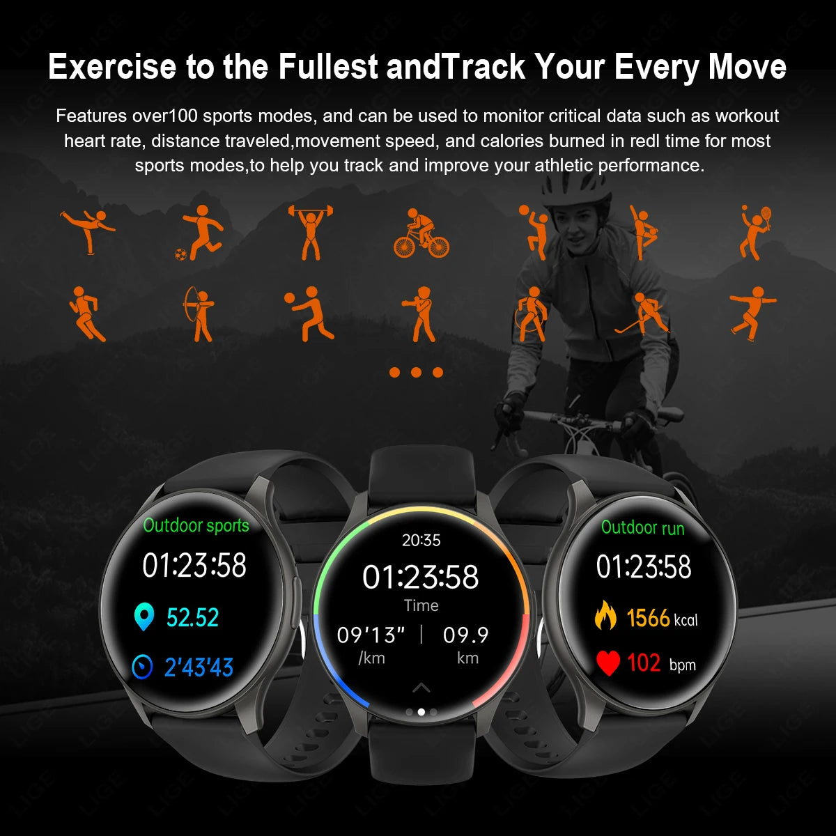 LIGE Smart Watches Women Men Bluetooth Connected Phone Music Fitness Sports Bracelet Sleep Monitoring Smartwatch For Android IOS
