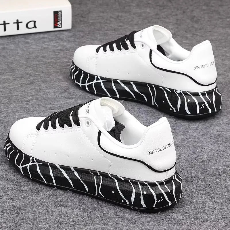 Fashionable men's shoes, versatile white couple's sneakers, breathable sports and leisure thick-soled women's white shoes