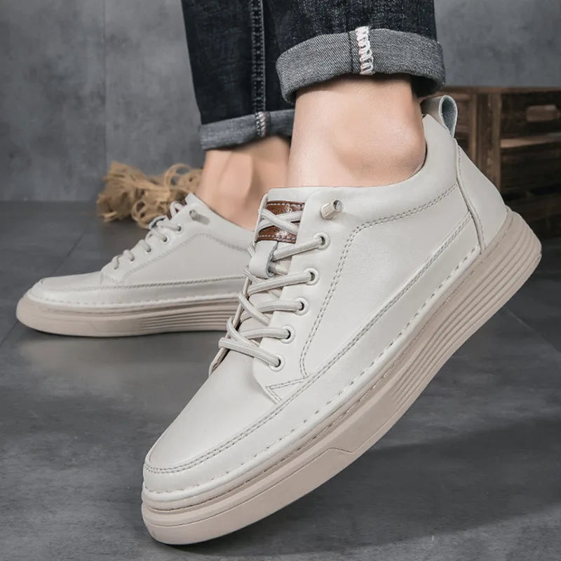 Plus Size 45 46 Men Elevator Shoes Summer Cow Leather Hollow Casual Sports Shoes Man 6cm Height Increasing Lift Sneakers Men