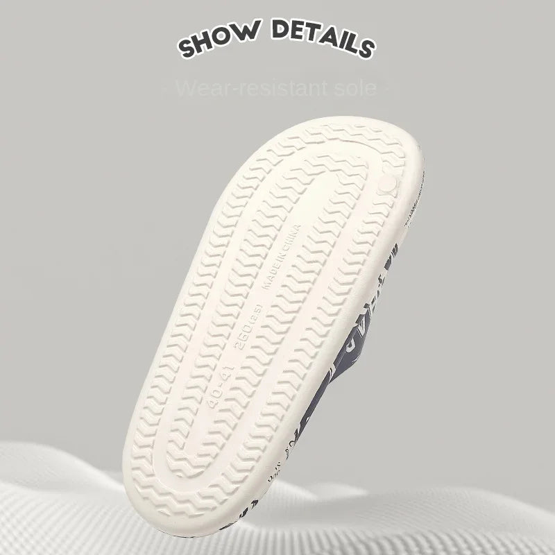 QYCKABY 2024 Mens Summer Slippers Beach Sandals Flip Flop Printing Thick Soled Boys Girls Unisex Home Bath Shoe Large Size 46-47