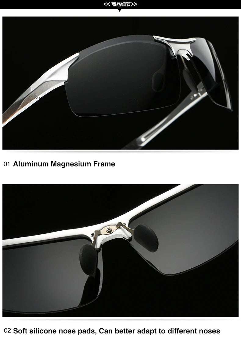 Driving Polarized Sunglasses Men Aluminum Magnesium Frame Sport Sun Glasses Driver Retro Goggles Sunglass UV400 Anti-Glare