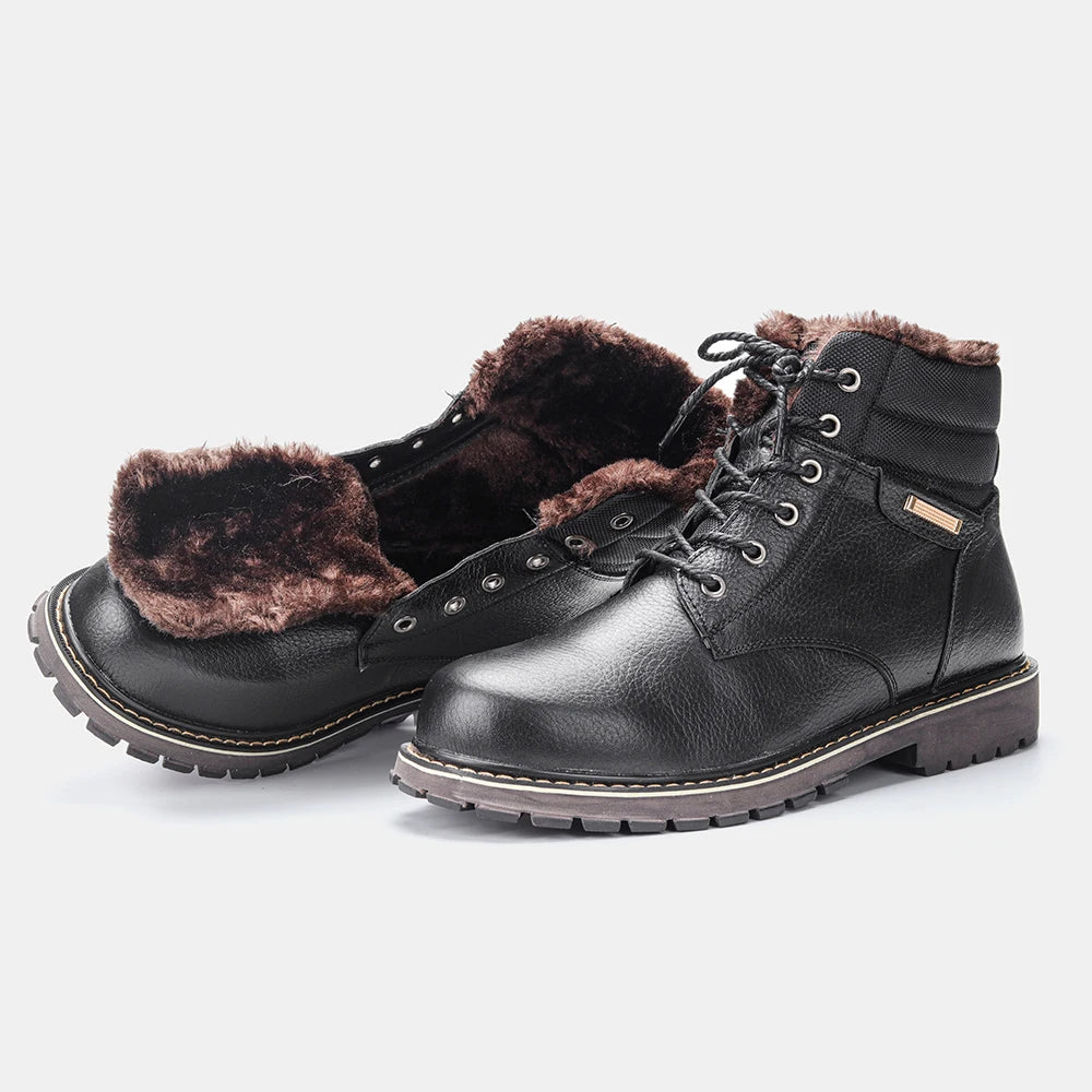 Men Boots Non-Slip Genuine Leather Comfortable Top Quality Warm Snow Boots Men