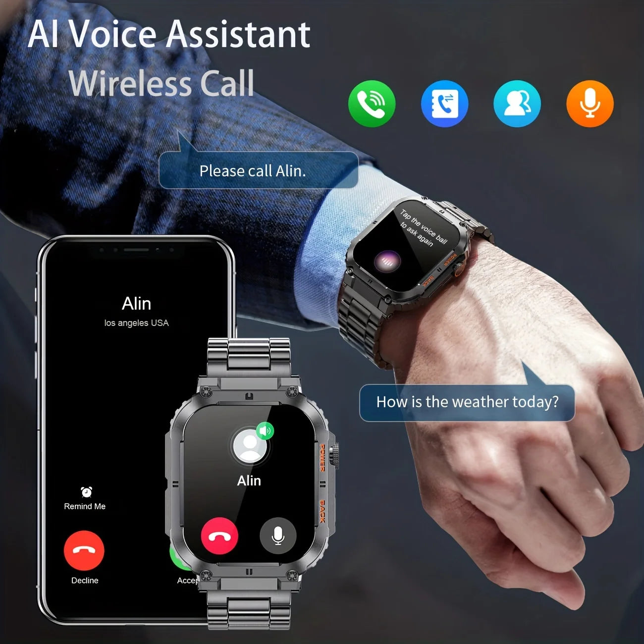 LIGE 1.96”Bluetooth Call Smart Watch Men 400mAh Waterproof Sport Fitness Tracker health monitor Smartwatch for Android IOS Phone