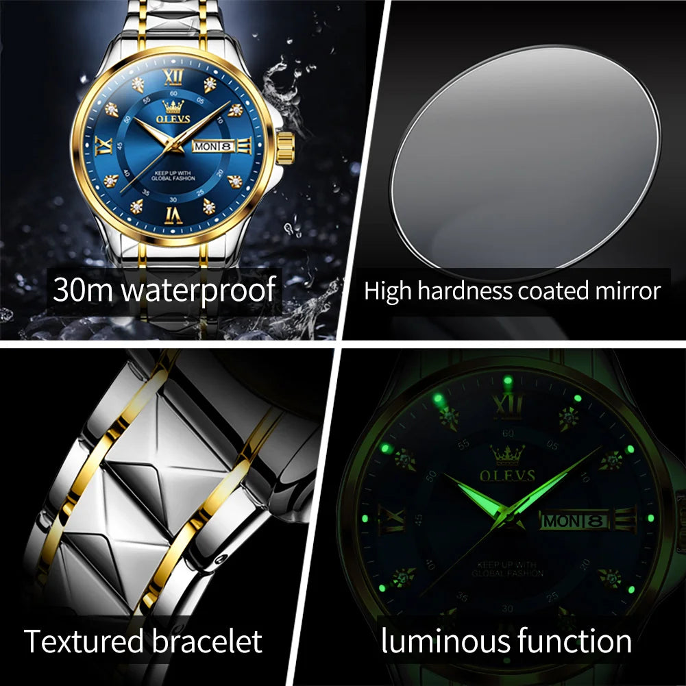 OLEVS Original Luxury Brand Couple Watch Waterproof Romantic Quartz Watch Luminous Fashion Men's and Women's Watches Diamond