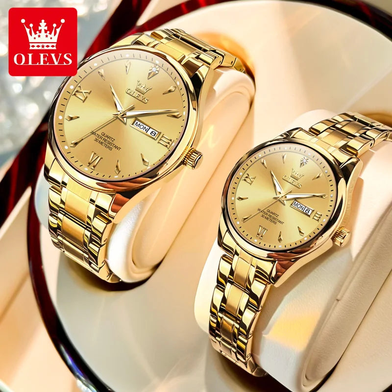 OLEVS Top Brand Couple watch Calendar Waterproof Luminous Quartz Watch for Men's and Lady's Original Fashion Lover's Watches