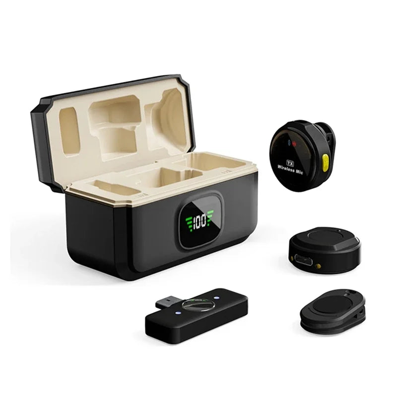 2024 New Button type wireless lavalier microphone with charging compartment, outdoor live streaming equipment, noise reduction