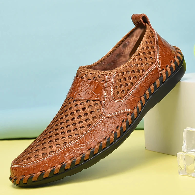 CLOHOO Hand Stitched Handmade Casual Mesh Men's Shoes Comfortable and Breathable Mesh Shoes