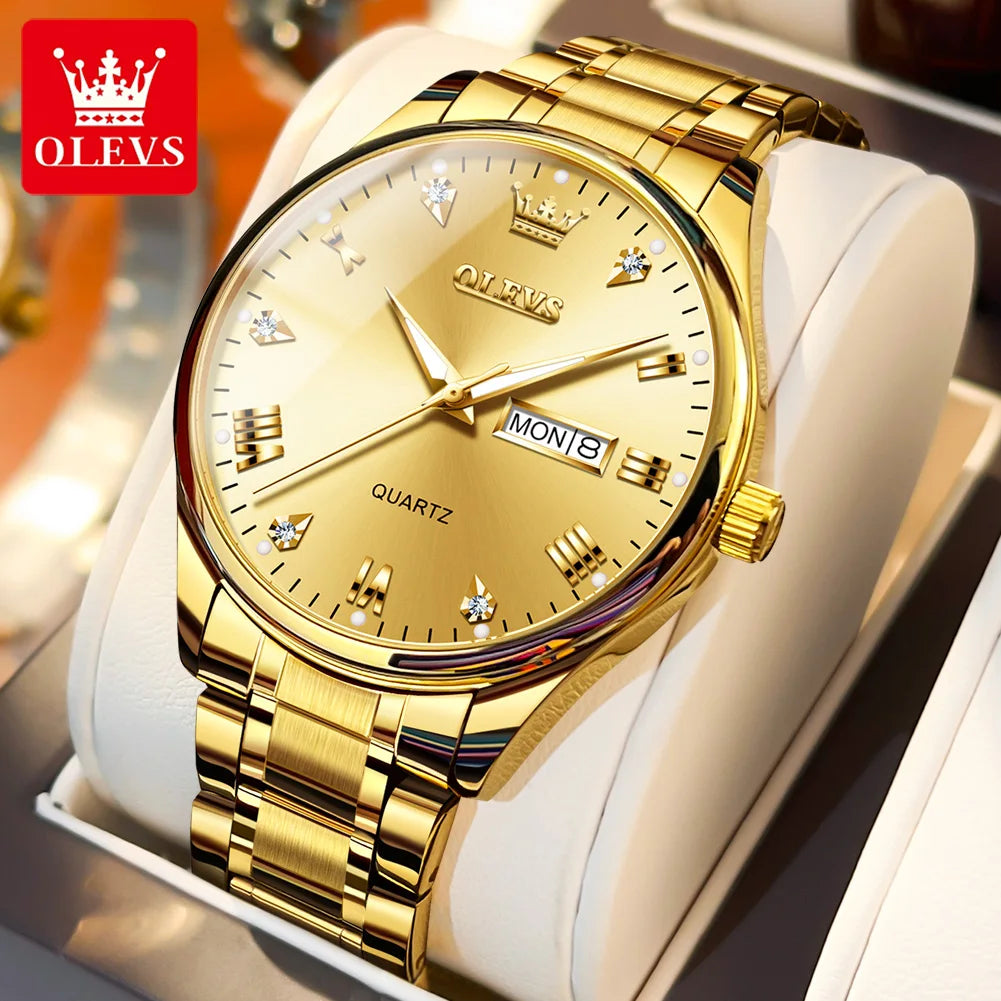OLEVS 5563 Diamond Luxury Quartz Couple Watches Stainless Steel Waterproof Watch For Men Women Dual Calendar Fashion Hand Clock