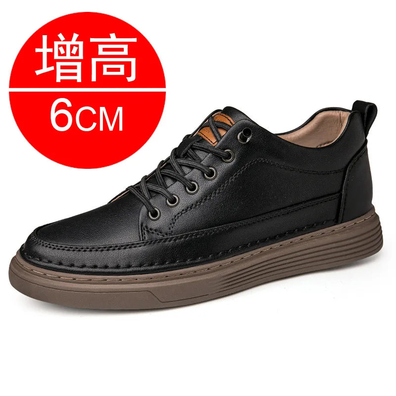 Plus Size 45 46 Men Elevator Shoes Summer Cow Leather Hollow Casual Sports Shoes Man 6cm Height Increasing Lift Sneakers Men