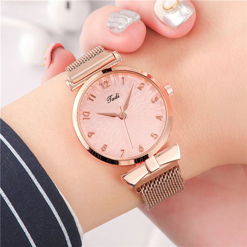 Luxury Women Watches 6pcs Set Elegant Female Wristwatches Magnetic Mesh Band Rose Woman Watch Bracelet Star Moon Reloj Mujer