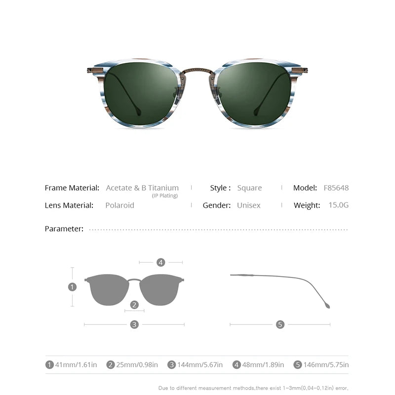 FONEX Titanium Acetate Polarized Sunglasses Men 2021 New Retro Vintage Square UV400 Sun Glasses for Women Shades F85648