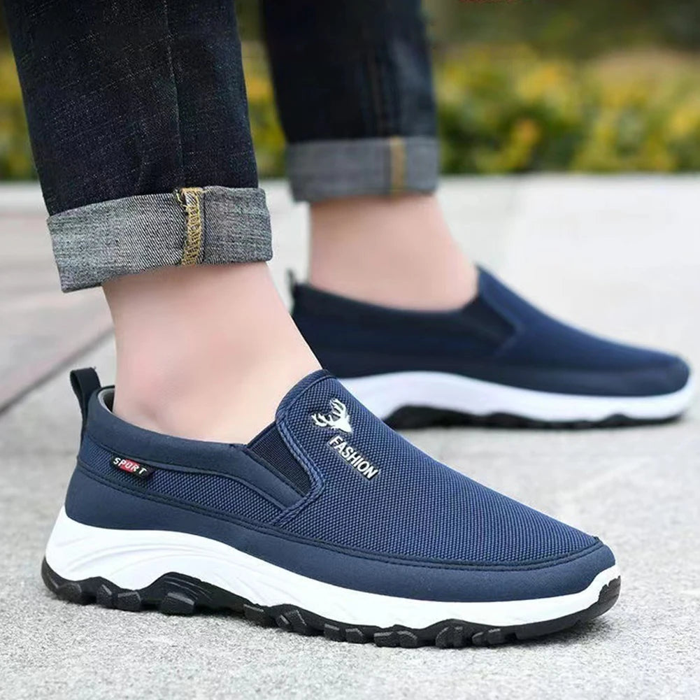 Men Casual Canvas Shoes Lightweight Summer Mesh Shoes Breathable Slip on Flats Men Fashion Walking Shoes Soft Loafers for Men