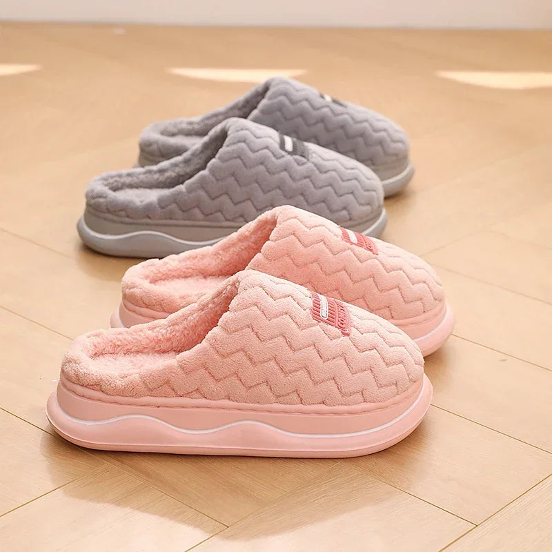 Classic Men Winter Anti-slip House Slippers Women Indoor Home Shoes Unisex Couple Anti-skid Soft Cozy Cotton Footwear