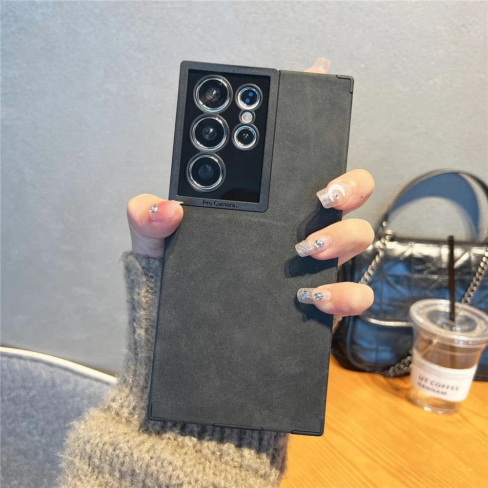 Luxury Suede Leather Soft Case For Samsung Galaxy S24 S23 S22 Ultra Silicone Matte Shockproof Camera Protection Bumper Cover