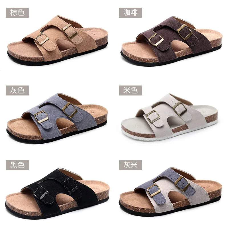 New 2023 Genuine Leather Shoes Open Toe For Men Slippers Big Size Outdoor Casual Cow Suede Sandals