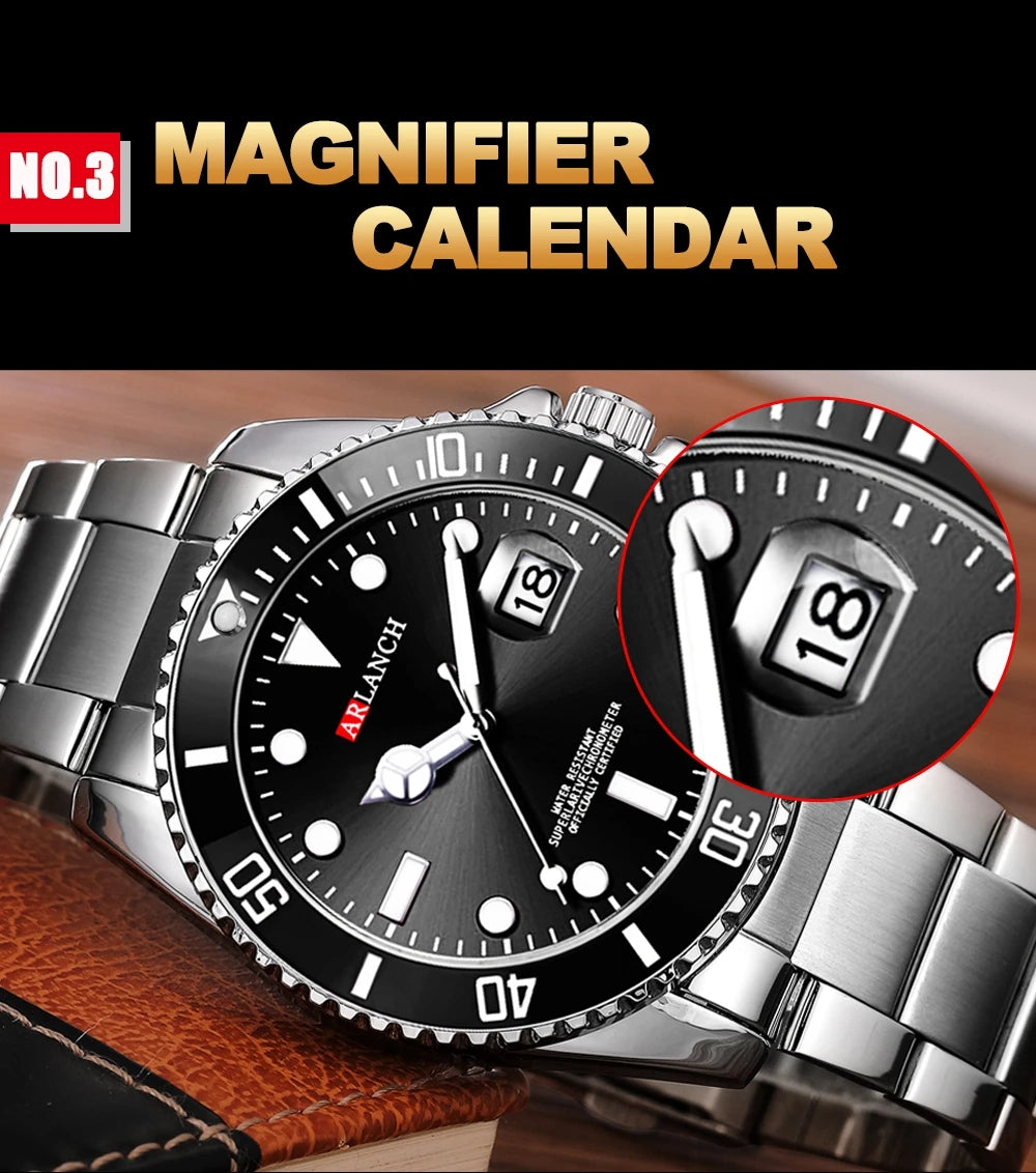 ARLANCH Top Brand Luxury Mens Watches Stainless Steel Business Waterproof Date Quartz Watch Men Fashion Luminous Sport Clock