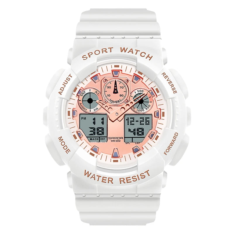 SANDA Multifunctional Sports Watch Waterproof Luminous Dual Movement Quartz Electronic Watch Fashion Couple Watch for Men Women