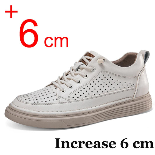 Plus Size 45 46 Men Elevator Shoes Summer Cow Leather Hollow Casual Sports Shoes Man 6cm Height Increasing Lift Sneakers Men