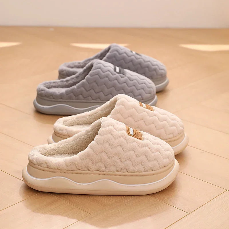 Classic Men Winter Anti-slip House Slippers Women Indoor Home Shoes Unisex Couple Anti-skid Soft Cozy Cotton Footwear