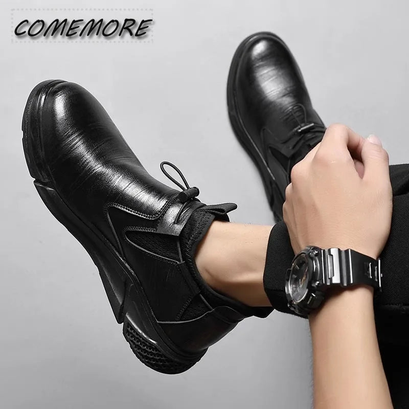 Black Leather Waterproof Safety Work Shoes for Men Office Boots Shoes Indestructible Non-slip Male Boots Footwear Spring Autumn