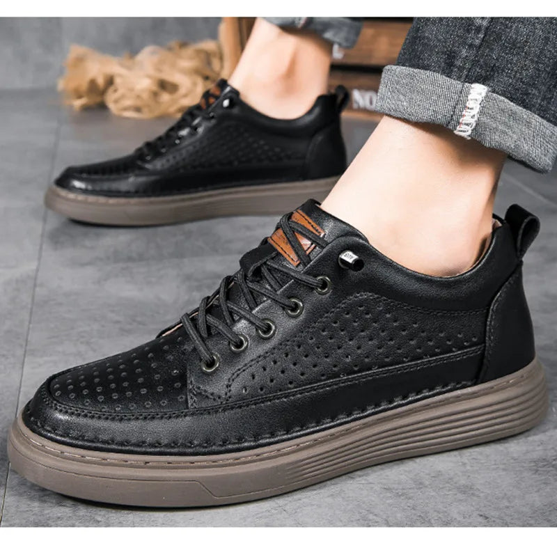 Plus Size 45 46 Men Elevator Shoes Summer Cow Leather Hollow Casual Sports Shoes Man 6cm Height Increasing Lift Sneakers Men