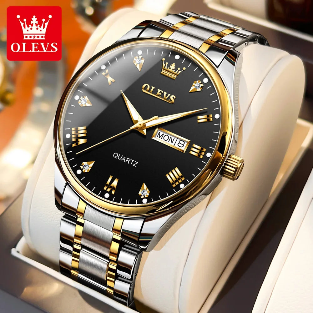 OLEVS 5563 Diamond Luxury Quartz Couple Watches Stainless Steel Waterproof Watch For Men Women Dual Calendar Fashion Hand Clock