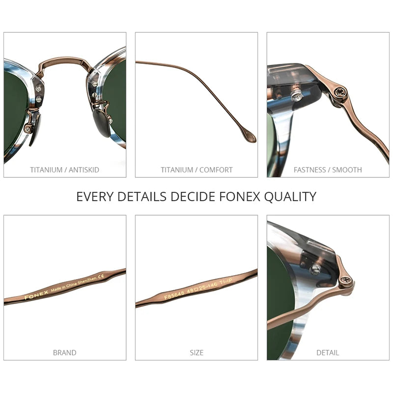 FONEX Titanium Acetate Polarized Sunglasses Men 2021 New Retro Vintage Square UV400 Sun Glasses for Women Shades F85648
