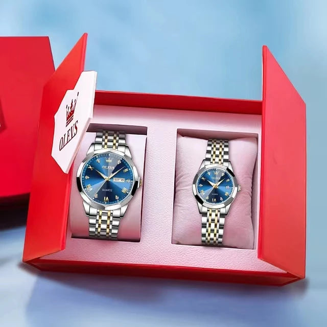 OLEVS 9931 Quartz for Couple Solid Stainless Steel Strap Rhombus Design Fashion Business Wristwatch Men's Watches Waterproof Set
