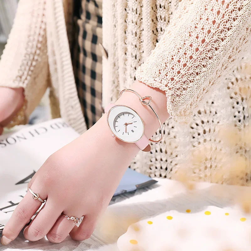Minimalist Oval Women Watches Simple Elegant Ladies Wrist Watch Quartz Leather Female Clock Reloj Mujer Relogio No Bracelet