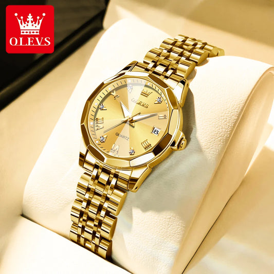OLEVS New Gold Women Watches Creative Stainless Steel Women's Bracelet Wrist Watches Ladies Waterproof Female Relogio Feminino