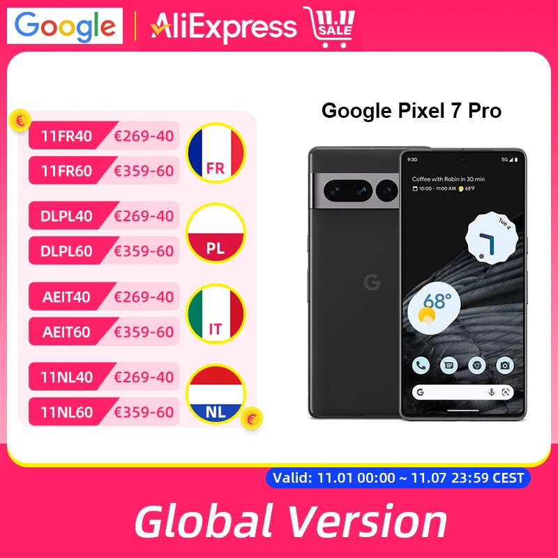 Google Pixel 7 Pro 5G Smartphone 12GB RAM 128GB/256GB ROM 6.7" 120HZ OLED NFC Android 13 IP68 dust/water resistant Phone