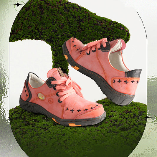 TMA EYES Hand Stitching Color Block Leather Women's Sneaker With Plus Size