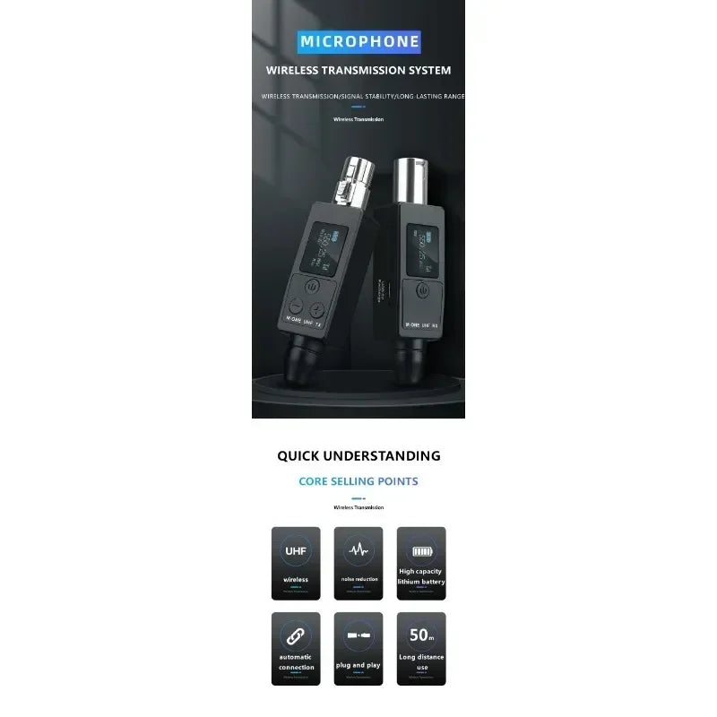 VK-38 UHF Wireless Converter XLR Transmitter and Receiver for Dynamic Microphone Guitar Transmission Adapter