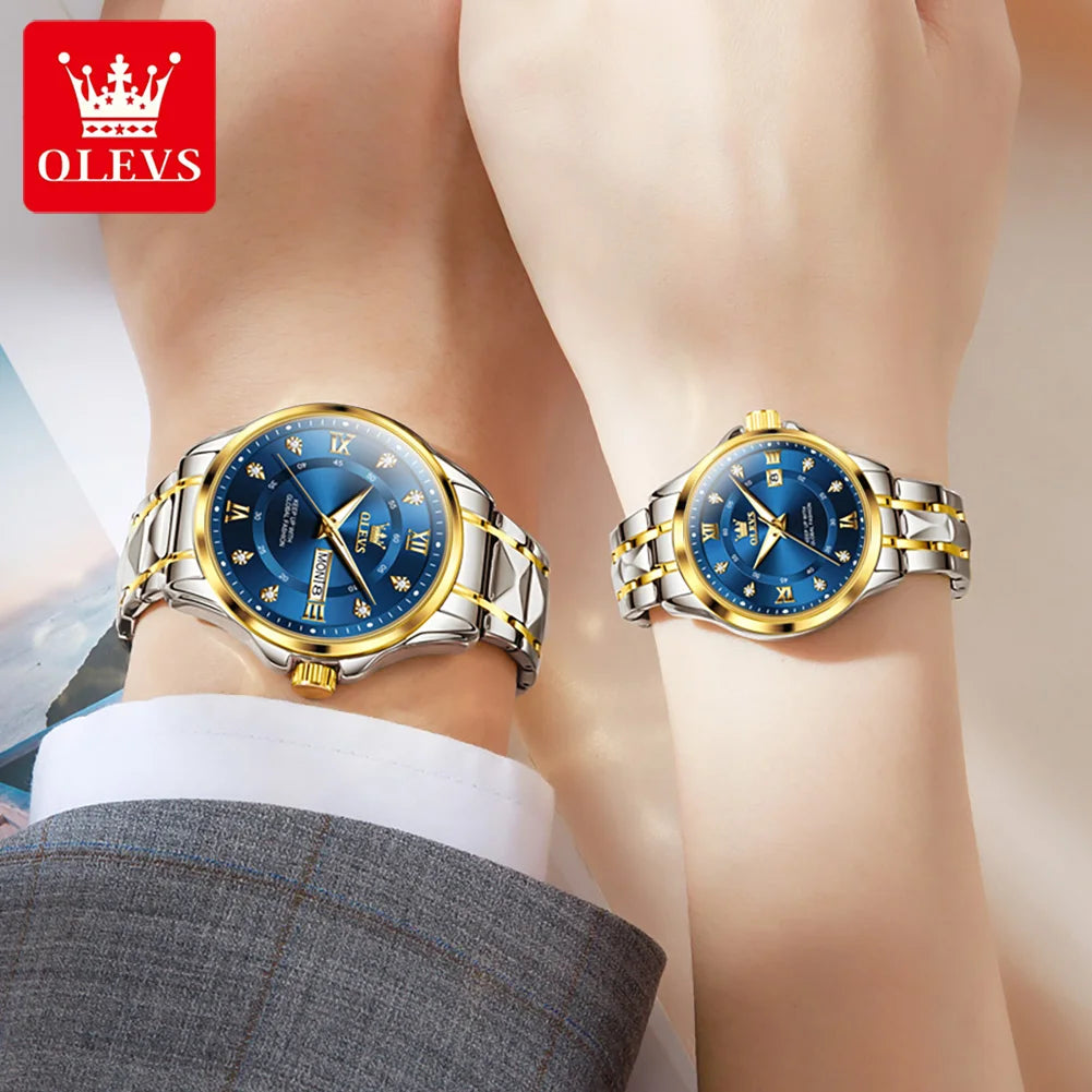 OLEVS Original Luxury Brand Couple Watch Waterproof Romantic Quartz Watch Luminous Fashion Men's and Women's Watches Diamond