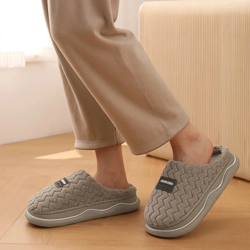 Classic Men Winter Anti-slip House Slippers Women Indoor Home Shoes Unisex Couple Anti-skid Soft Cozy Cotton Footwear