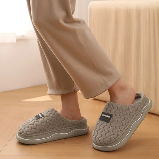 Classic Men Winter Anti-slip House Slippers Women Indoor Home Shoes Unisex Couple Anti-skid Soft Cozy Cotton Footwear
